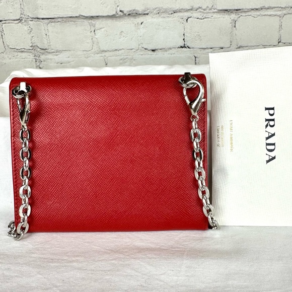 PRADA Saffiano red leather compact mini wallet crossbody bag - Picture 3 of 16